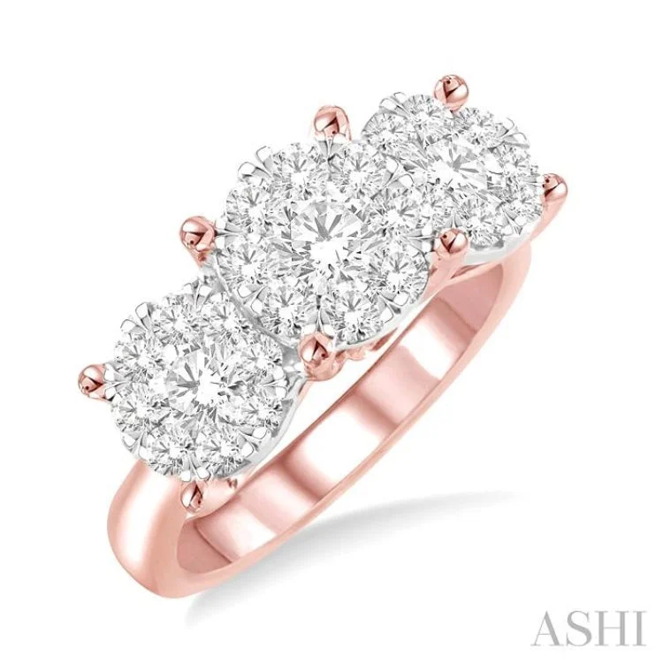 1 1/2 Ctw Lovebright Round Cut Diamond Ring in 14K Rose and White Gold