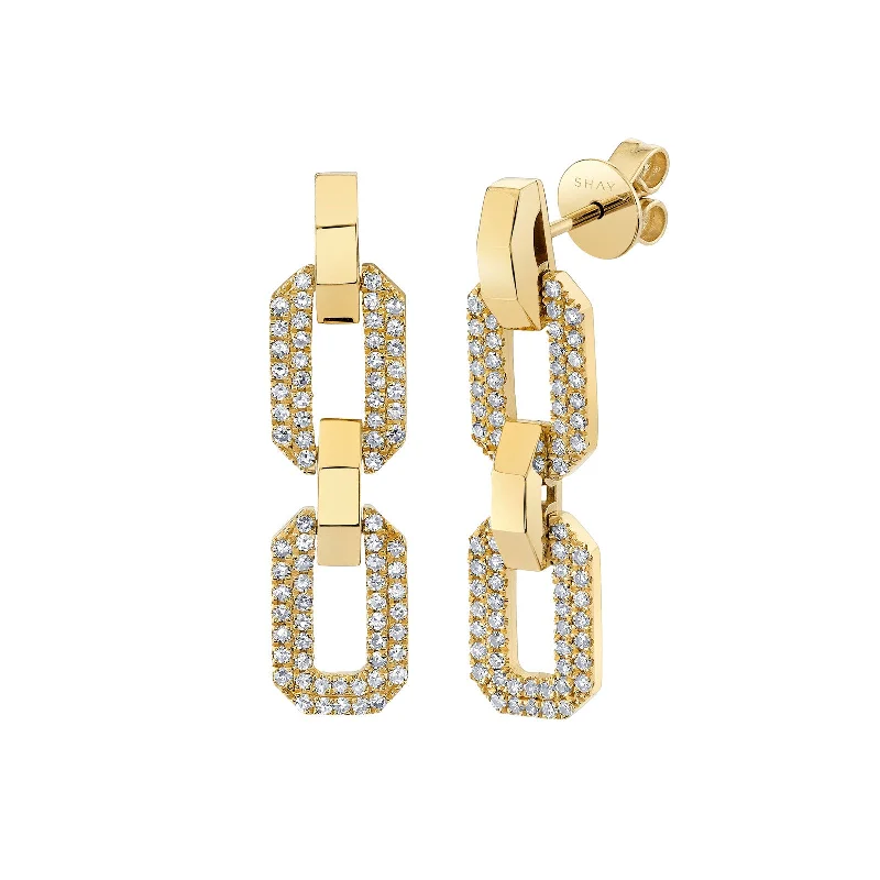 Pave Diamond Geo Flat Link Earrings