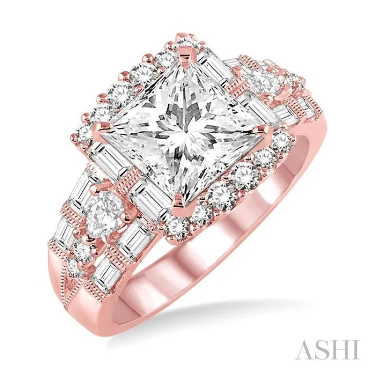 1 1/6 Ctw Diamond Semi-mount Engagement Ring in 14K Rose Gold