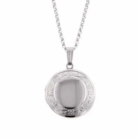 Sterling Silver Small Round Locket with Floral Edge