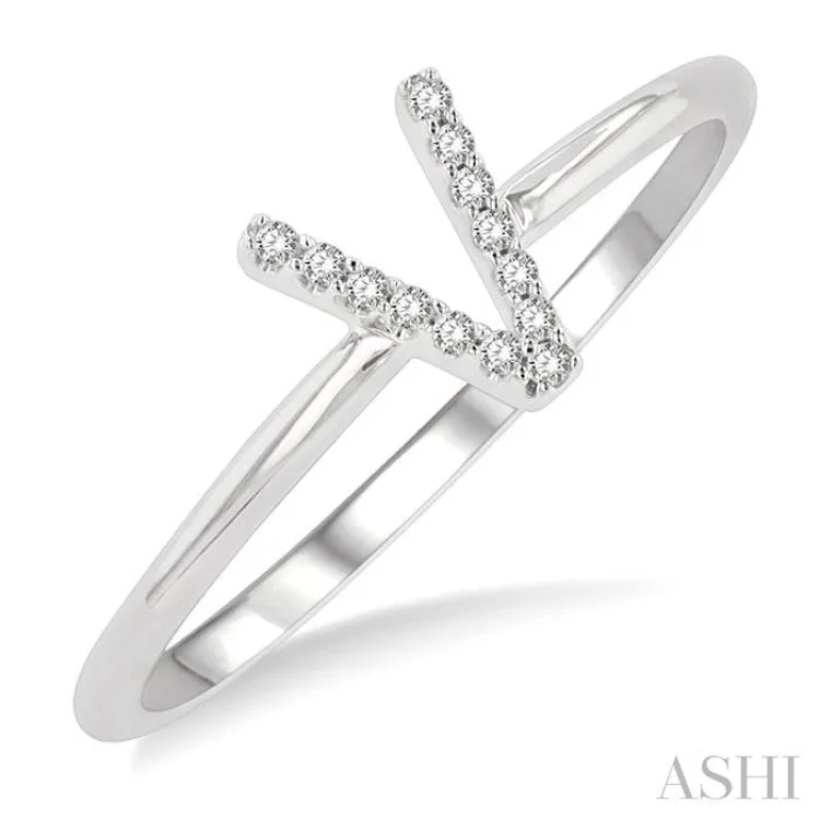 1/20 Ctw Initial 'V' Round Cut Diamond Fashion Ring in 10K White Gold