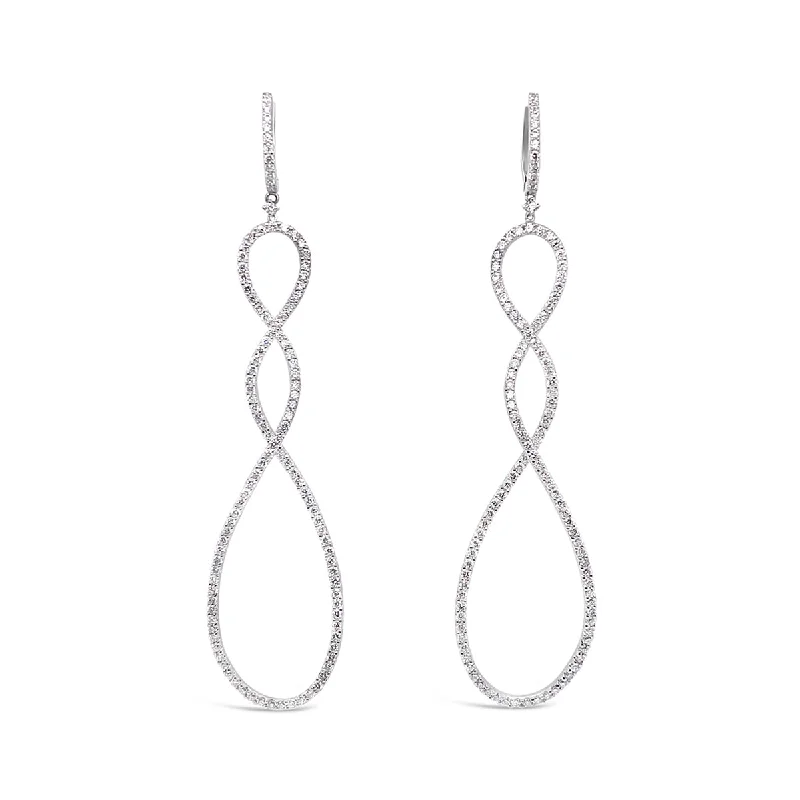 White Gold Twisted Loop Diamond Dangle Earrings