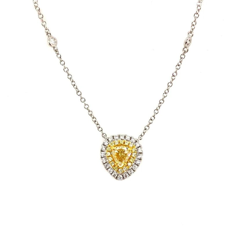 White/Yellow Gold Fancy Yellow Diamond Halo Pendant