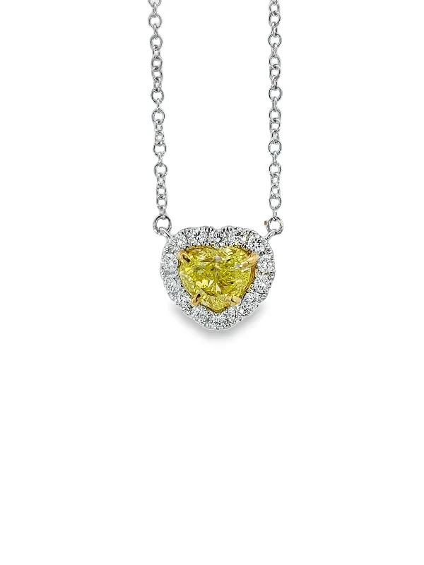 White/Yellow Gold Fancy Yellow Diamond Halo Pendant