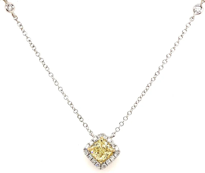 White/Yellow Gold Fancy Yellow Diamond Halo Pendant