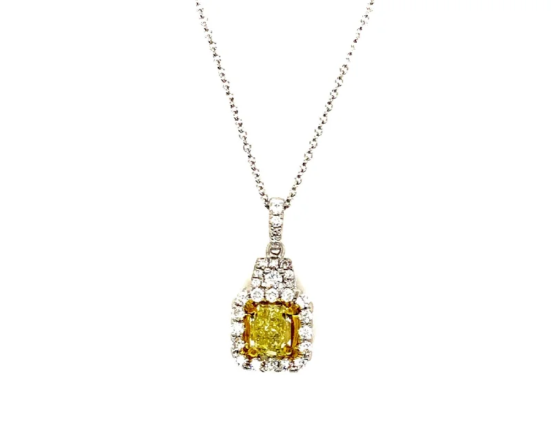 White/Yellow Gold Fancy Yellow Diamond Halo Pendant