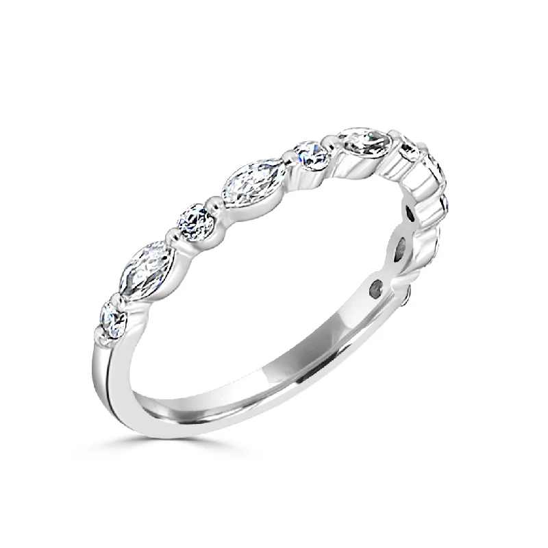 14Kt. White Gold 0.48Ctdw Natural Round And Marquise Diamond Band Share Prong Size 6.5