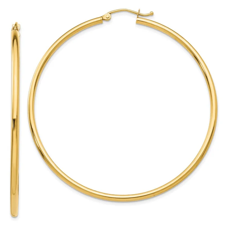 14k Polished 2x55mm Tube Hoop Earrings