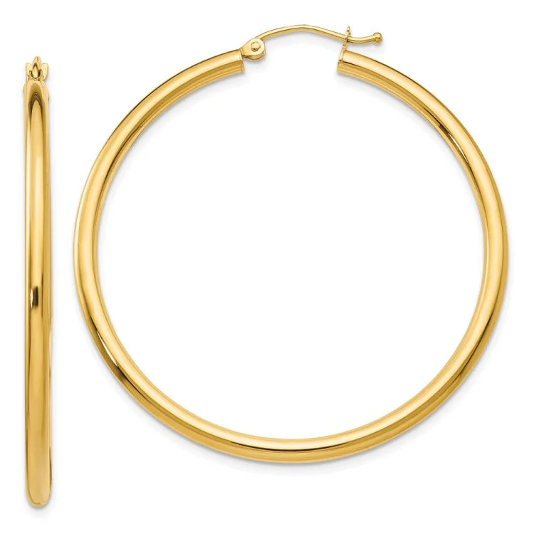 14K Polished 2.5mm Lightweight Tube Hoop Earrings