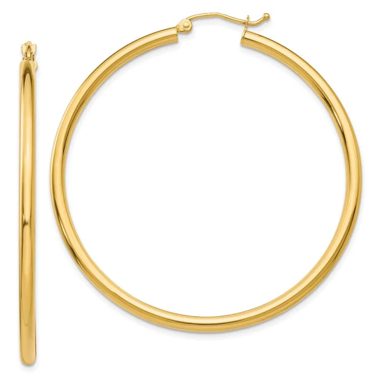 14K Polished 2.5mm Lightweight Tube Hoop Earrings