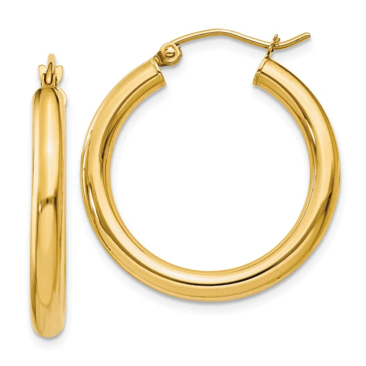 14k Polished 3mm Tube Hoop Earrings