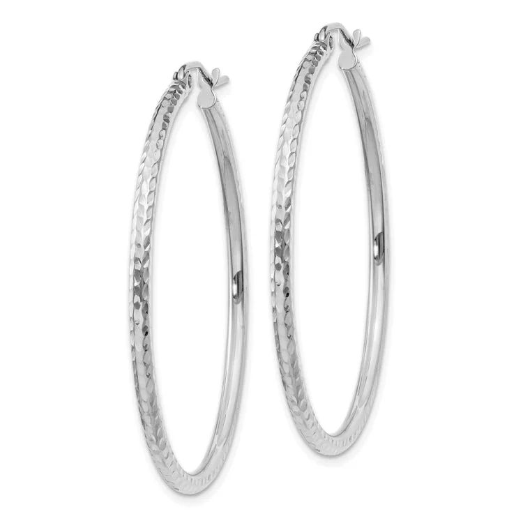 14k White Gold Diamond-cut 2mm Round Tube Hoop Earrings