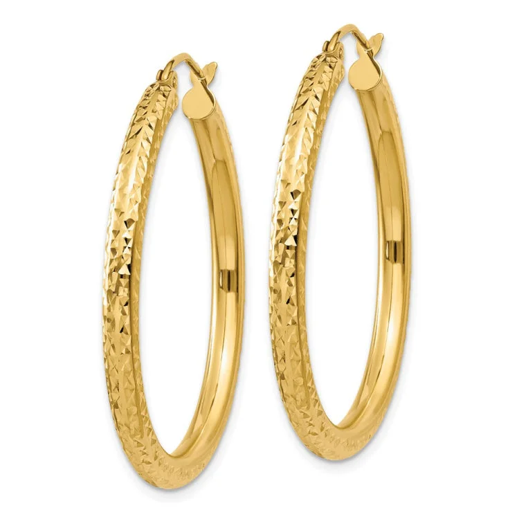 14k Diamond-cut 3mm Round Hoop Earrings