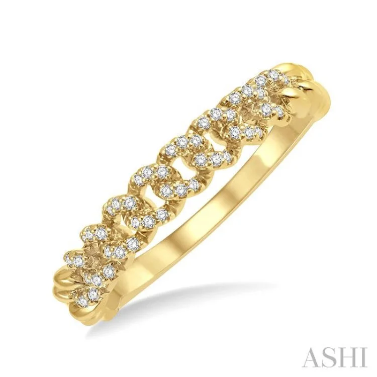 1/6 Ctw Round Cut Diamond Curb & Cuban Ladies Ring in 14K Yellow Gold