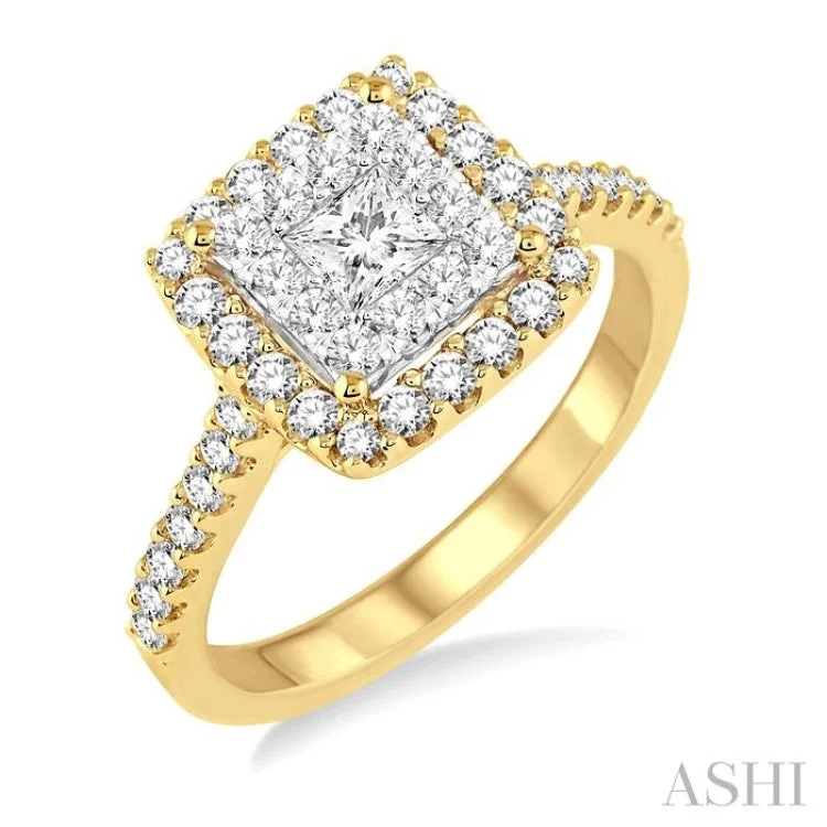 1 Ctw Square Shape Diamond Lovebright Ring in 14K Yellow and White Gold