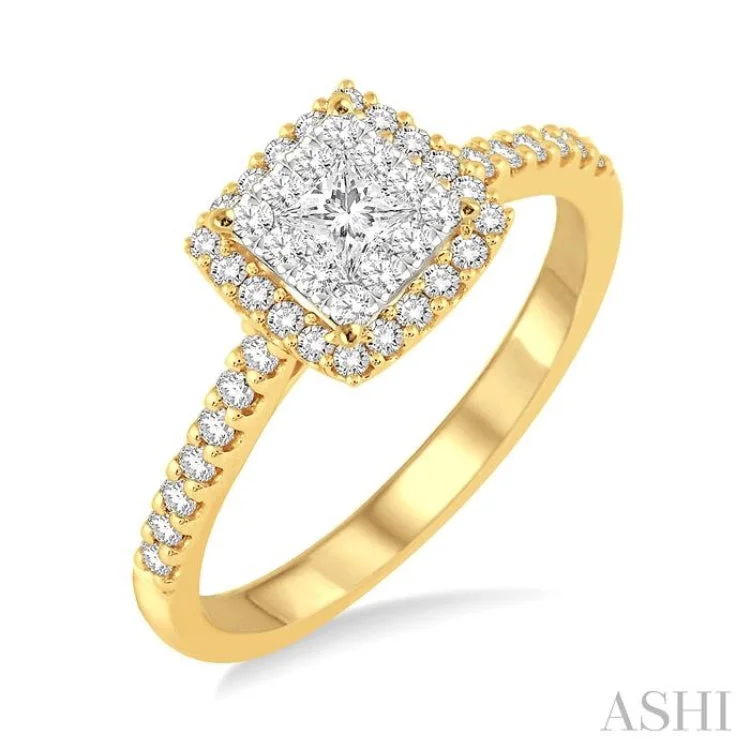 1/2 Ctw Square Shape Diamond Lovebright Ring in 14K Yellow and White Gold