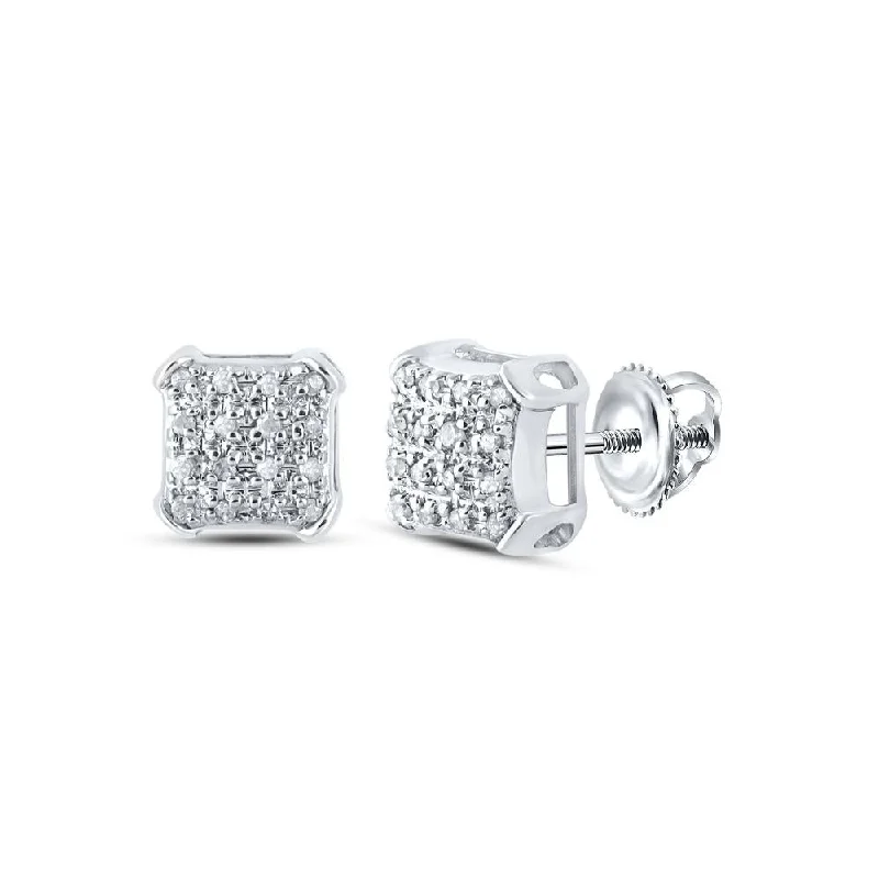 10kt White Gold Round Diamond Square Earrings 1/10 Cttw