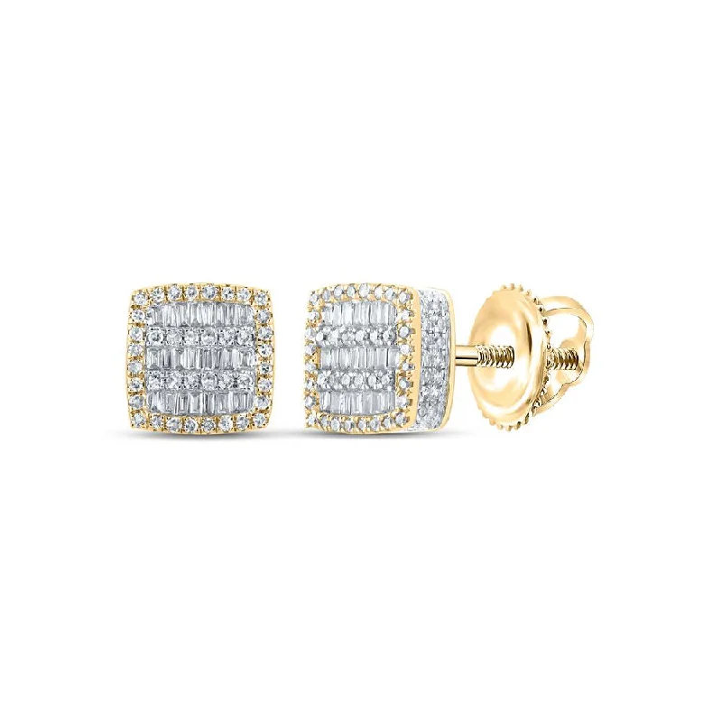 10kt Yellow Gold Baguette Diamond Square Earrings 3/4 Cttw