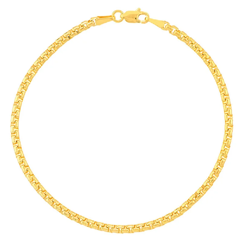 Solid 14K Yellow Gold 2.7mm Round Box Chain Bracelet with Lobster Lock, 7.25