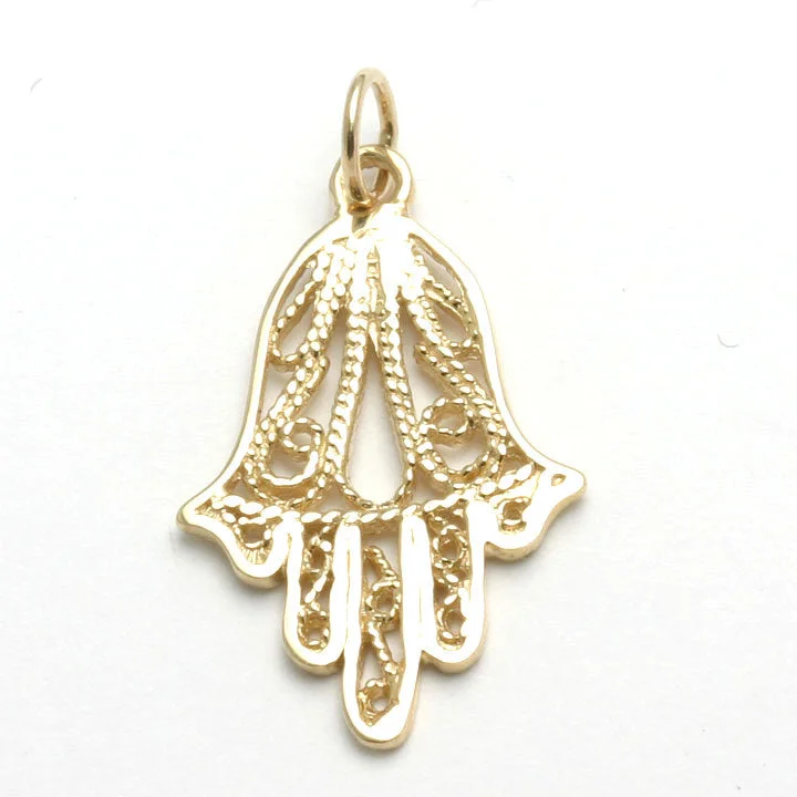 14k Yellow gold Hamsa Pendant Filigree Hand of G-d