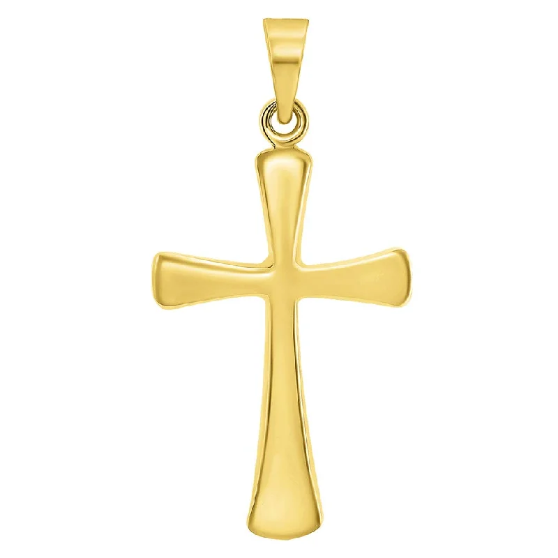 14k Yellow Gold High Polished Religious Plain Simple Cross Pendant Necklace