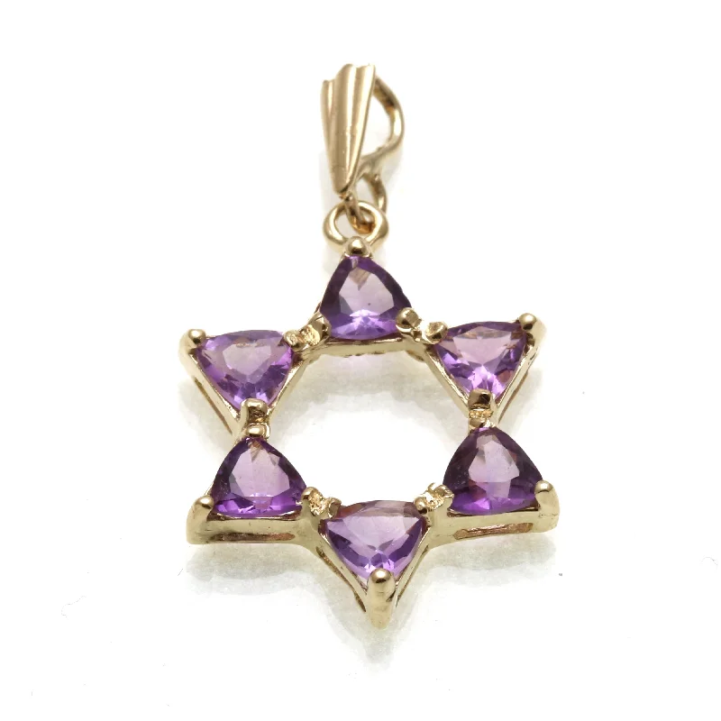 14k Yellow Gold Purple Amethyst Jewish Star of David Pendant