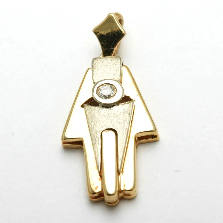 14k Yellow & White Gold Hamsa Diamond Pendant Matte Israel