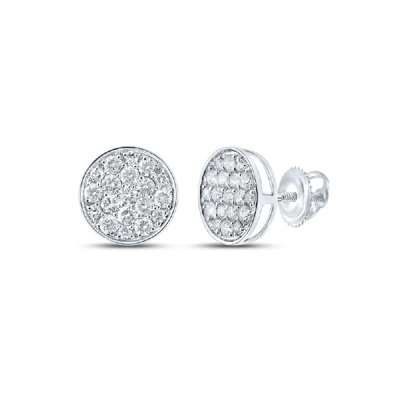 14kt White Gold Round Diamond Button Cluster Earrings 1/2 Cttw