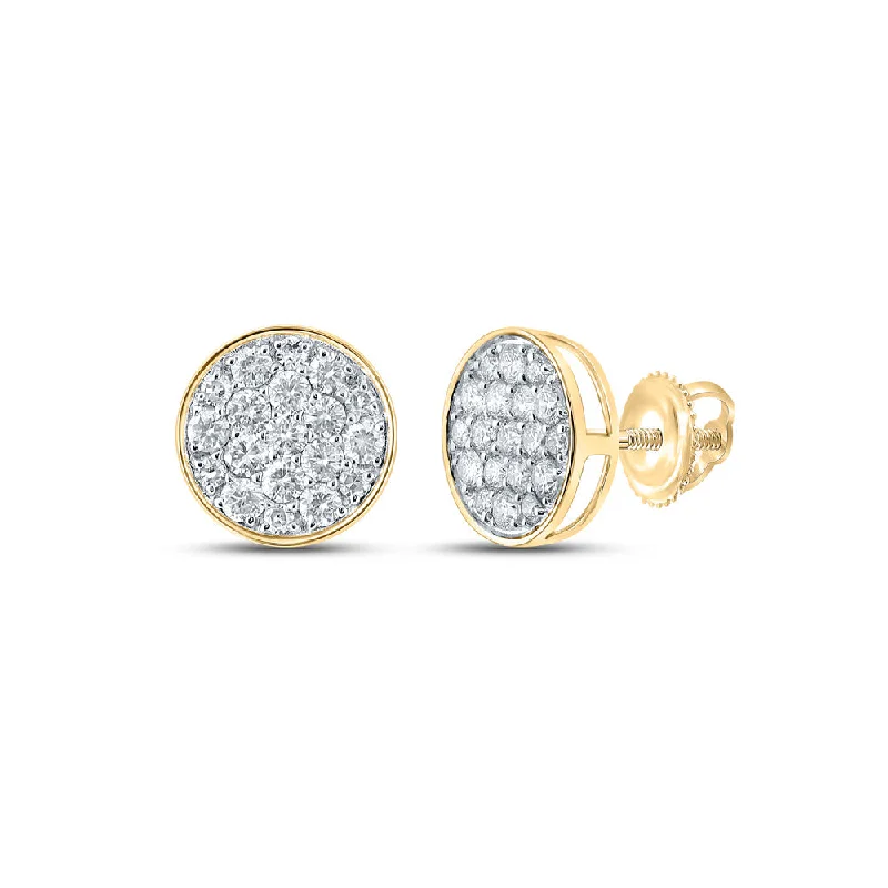 14kt Yellow Gold Round Diamond Button Cluster Earrings 1/2 Cttw