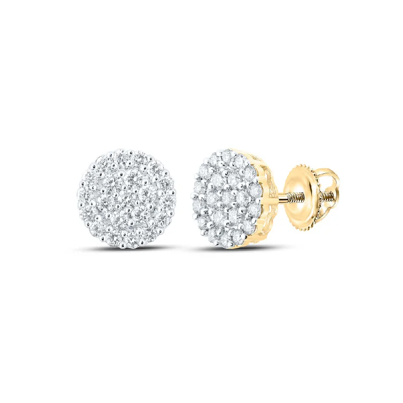 14kt Yellow Gold Round Diamond Cluster Earrings 1-1/4 Cttw