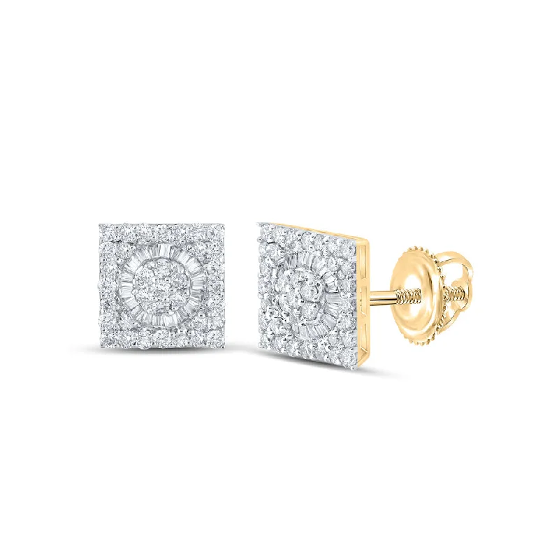 14kt Yellow Gold Round Diamond Square Earrings 7/8 Cttw