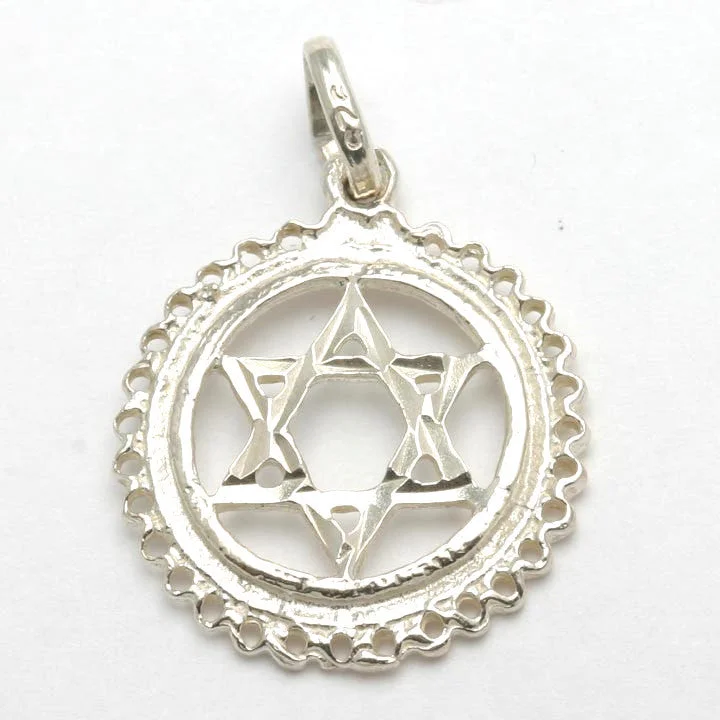 925 Sterling Silver Star of David Filigree Circle Pendant