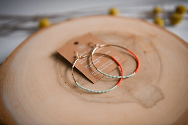 Color Block Seed Bead Gold Hoop Earrings