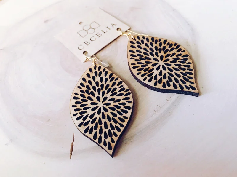 Feather Wood Earrings in Mandala