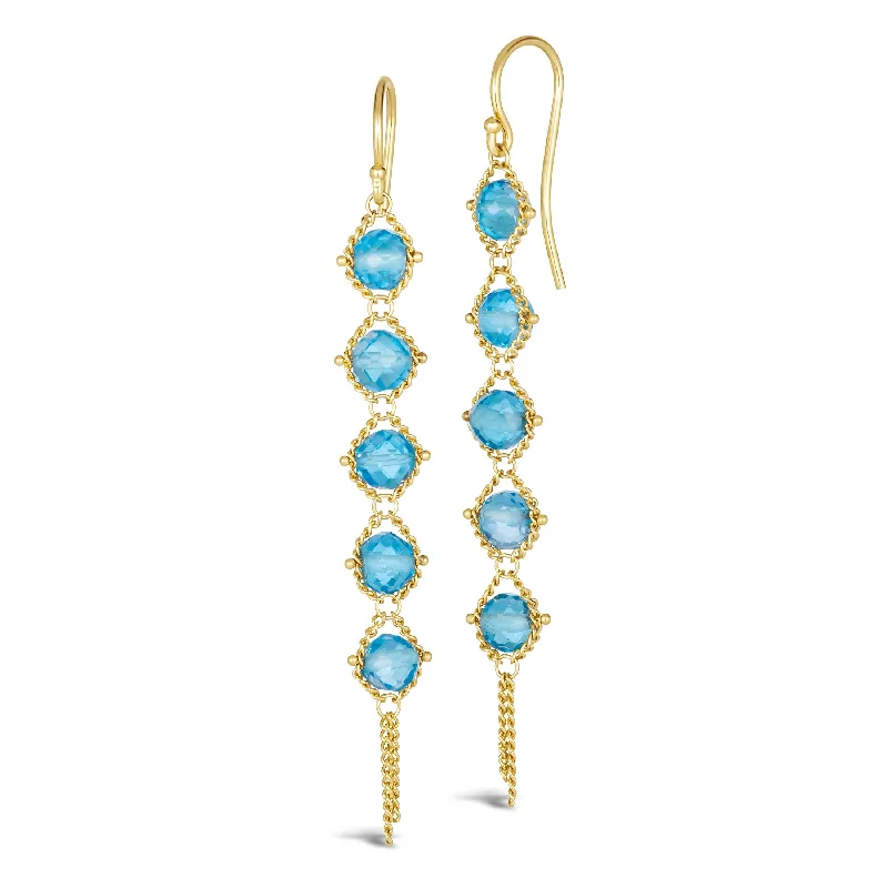 Long Textile Earrings in London Blue Topaz