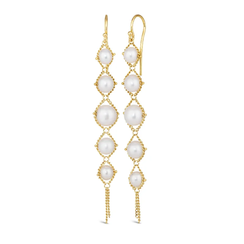 Long Textile Pearl Earrings