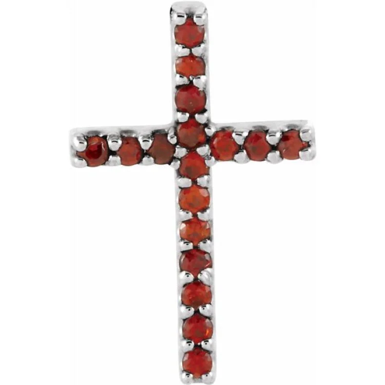 Platinum Natural Mozambique Garnet Petite Cross Pendant