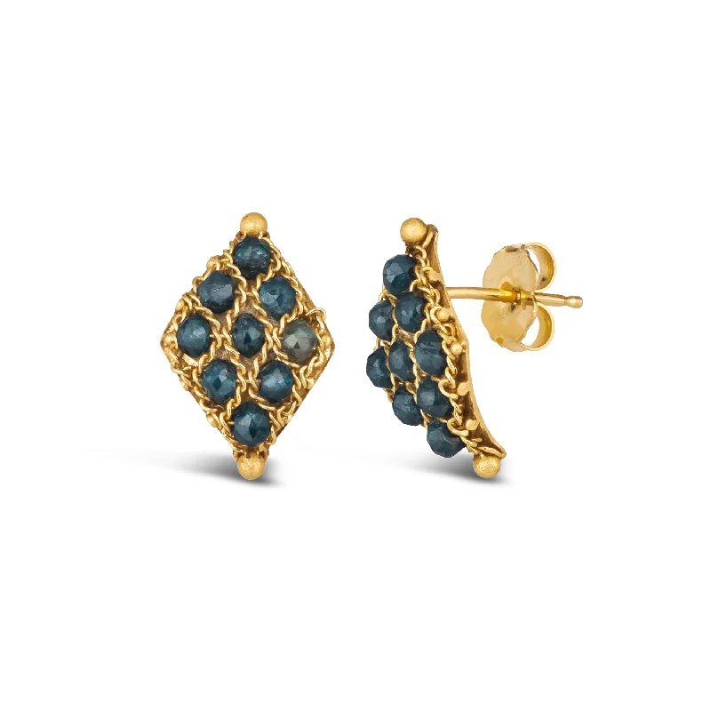 Petite Woven Lattice Earrings in Blue Diamond