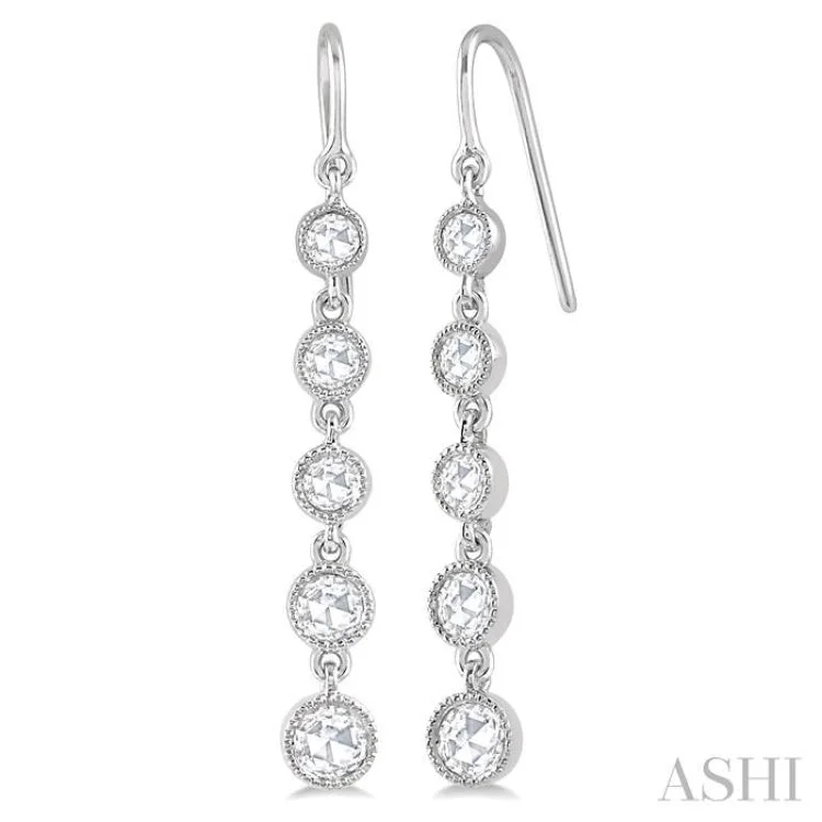 5/8 Ctw Circular Rose Cut Diamond Fashion Earrings in 14K White Gold