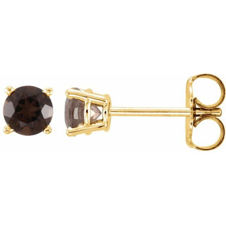 14K Yellow 4 mm Natural Smoky Quartz Stud Earrings with Friction Post