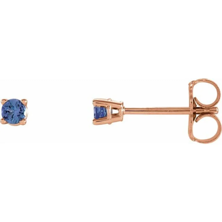 14K Rose 2.5 mm Natural Tanzanite Stud Earrings