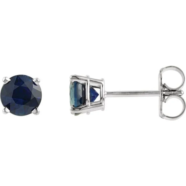 14K White 5 mm Lab-Grown Blue Sapphire Stud Earrings