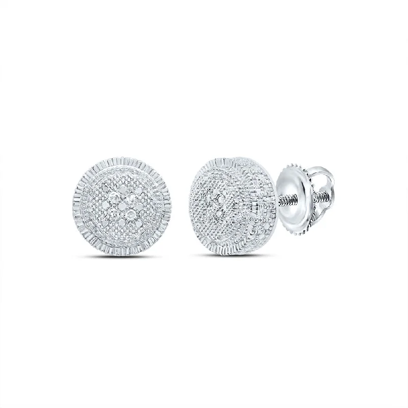 Sterling Silver Round Diamond Disk Circle Earrings .02 Cttw