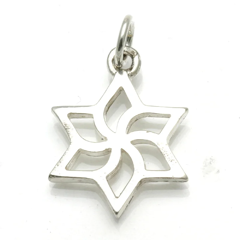 Sterling Silver Solid Star of David Swirl Pendant