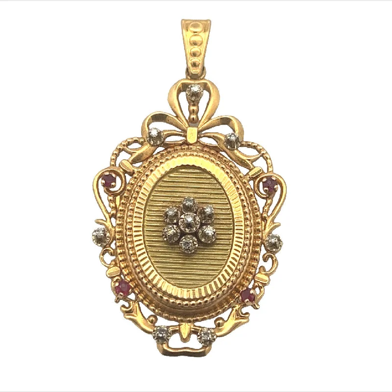 Victorian 18KT Yellow Gold Diamond & Ruby Locket