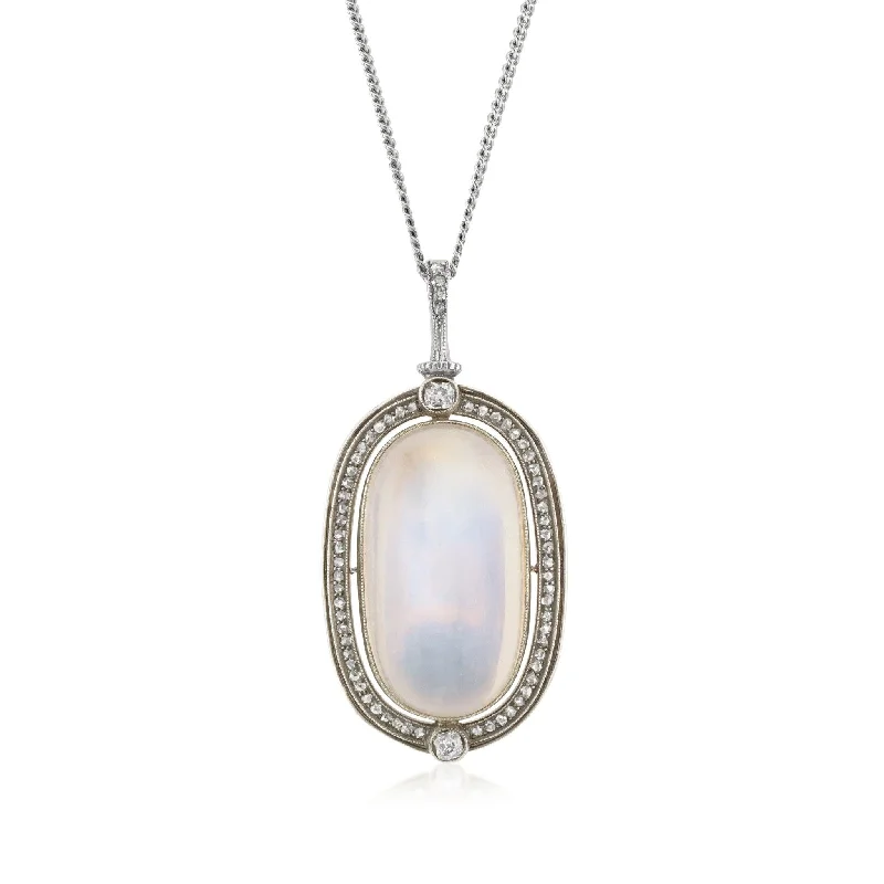 Victorian Silver & 18KT Yellow Gold Moonstone & Diamond Pendant