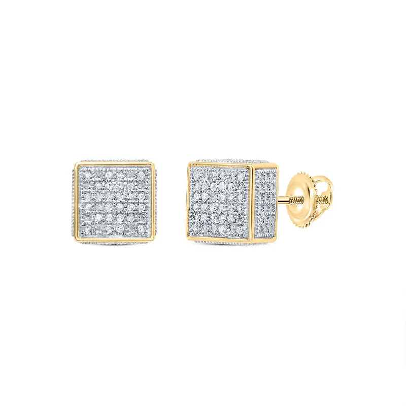 Yellow-tone Sterling Silver Round Diamond Square Earrings 1/6 Cttw